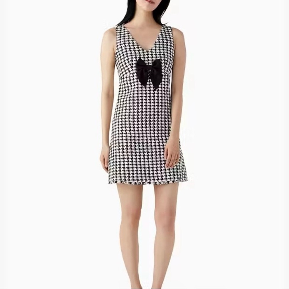Black and White Kate Spade Houndstooth Dress with Bow